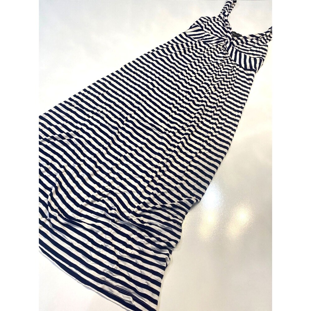 Spense Missy Size M Navy Blue and White Striped Maxi Tank Dress V-Neck